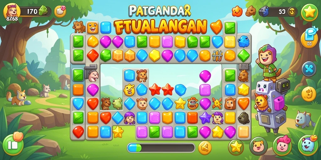 Tampilan menarik gameplay Match-3 di 8768 dengan elemen warna-warni.