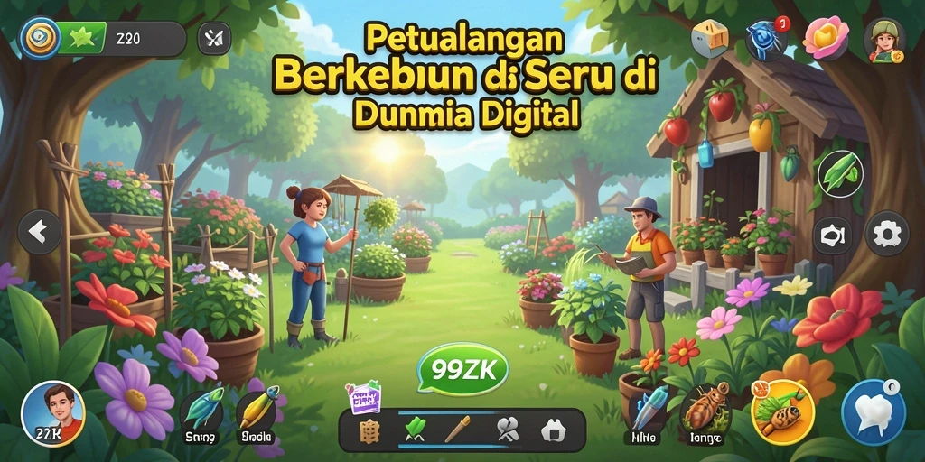 Gameplay 99ZK yang menggambarkan aktivitas berkebun yang menyenangkan.