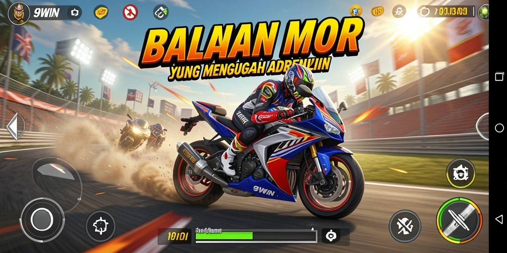 Screenshot 9WIN menampilkan aksi balapan motor yang seru dan cepat.