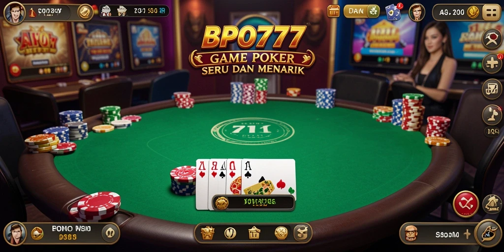 Screenshot gameplay BPO777 menampilkan suasana permainan Poker yang mendebarkan.