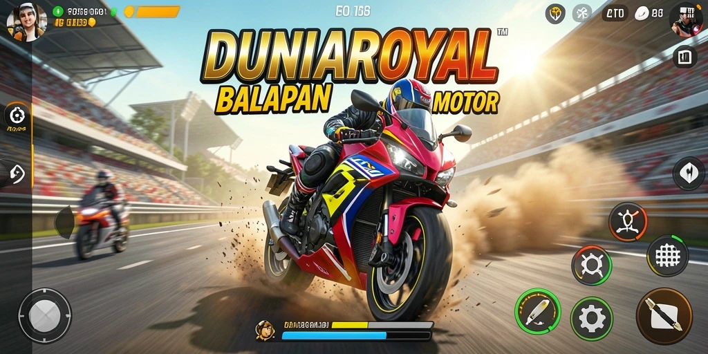 Tampilan gameplay DUNIAROYAL yang memukau dan seru saat balapan.