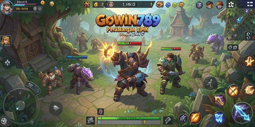 Gameplay GOWIN789 dengan karakter RPG yang mengesankan dan pertempuran seru.