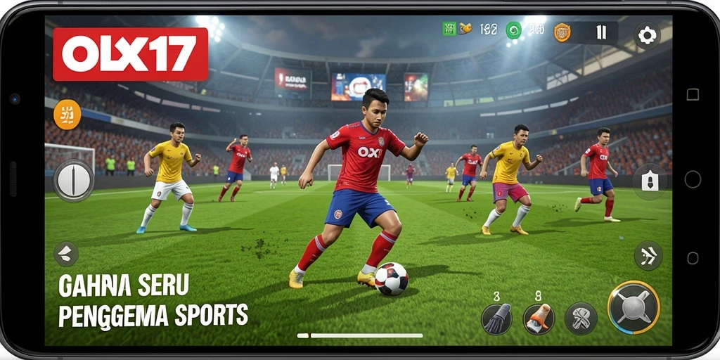 Screenshot permainan OLX17 yang menunjukkan aksi seru di lapangan.
