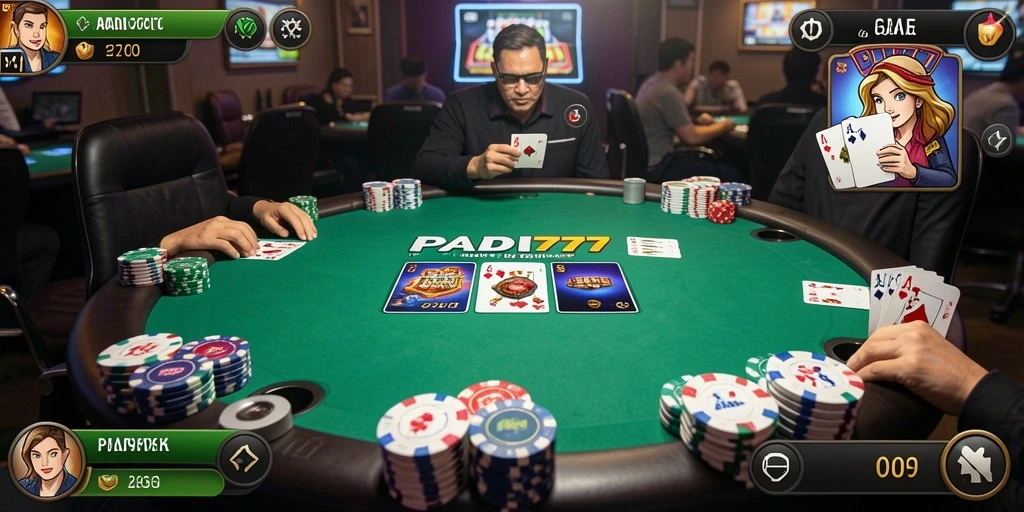 Screenshot permainan Poker yang menampilkan suasana kompetitif di PADI777.