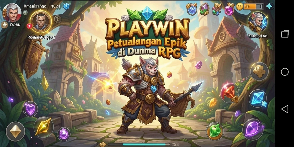 Screenshot gameplay RPG yang menampilkan karakter bertarung dengan musuh epik.