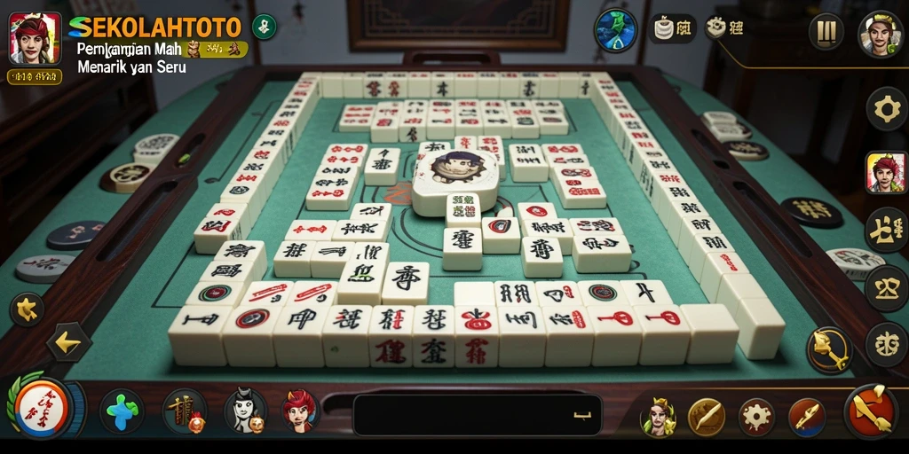 Screenshot game SEKOLAHTOTO menampilkan antarmuka Mahjong yang menarik.