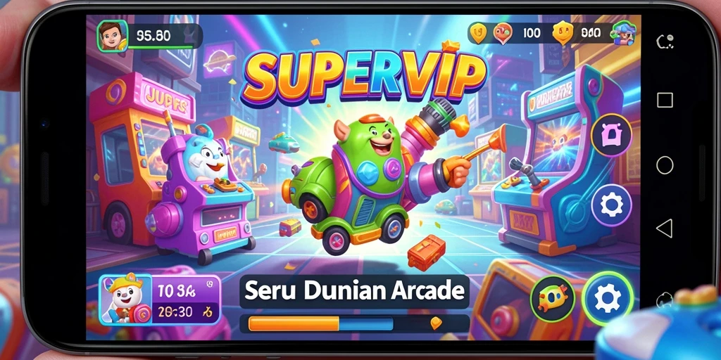 Tangkapan layar SUPERVIP menampilkan aksi seru dalam permainan Arcade.