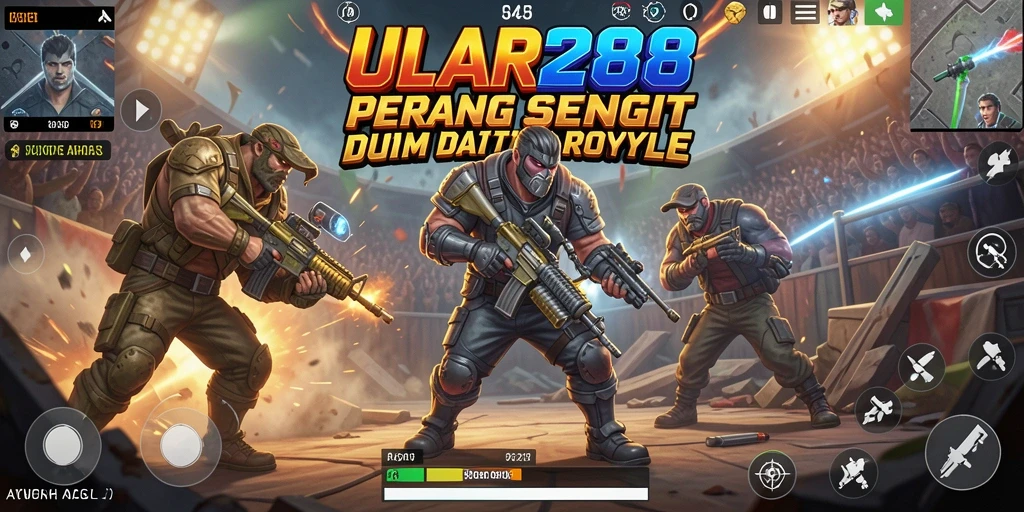 Screenshot gameplay ULAR288 memperlihatkan aksi intens dalam battle royale.