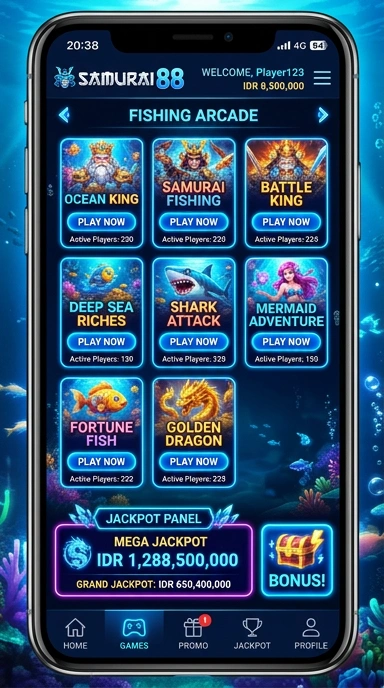 Screenshot antarmuka pengguna Samurai88 yang ramah.